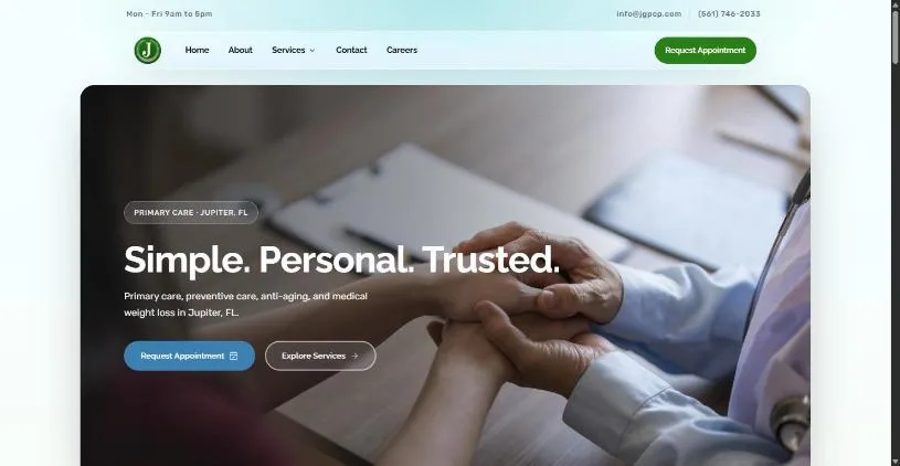 Homepage of Jupiter Gardens Primary Care